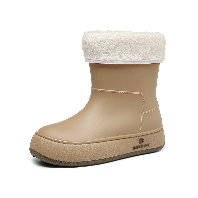 Nuevos zapatos de lluvia de terciopelo para mujeres de color sólido de moda coreana impermeable, antideslizante, fondo suave, estudiantes de manga corta, botas de lluvia cálidas