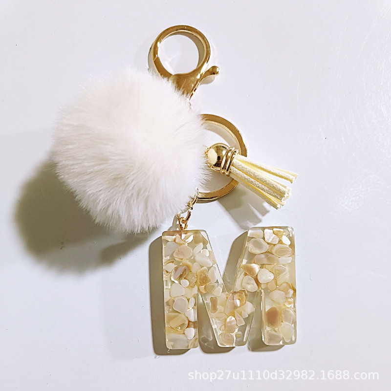Cross-Border Autumn and Winter Resin Initial Letter Keychain Keyring Pom-Pom Tassel Bag Pendant Accessories Wholesale Cross-Border Autumn and Winter Resin Initial Letter Keychain Keyring Pom-Pom Tassel Bag Pendant Accessories Wholesale