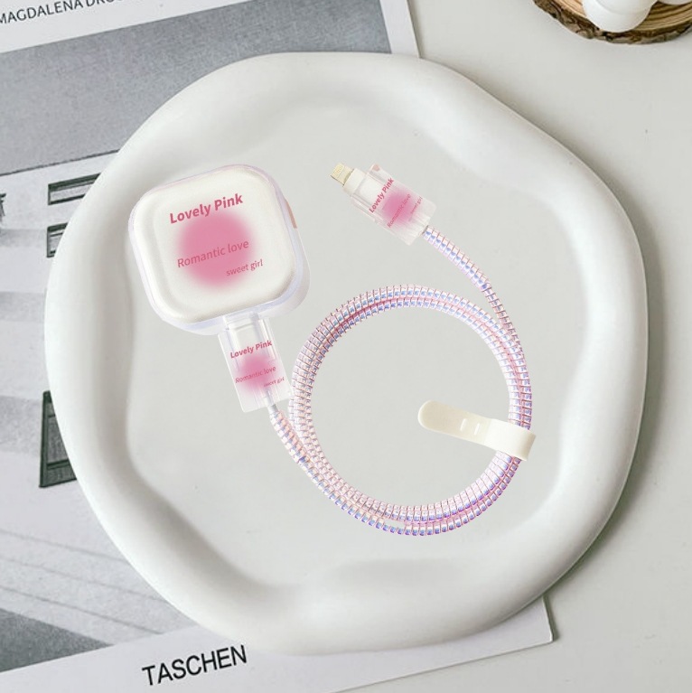 핑크 그라데이션 도트 [5종세트-큰머리1-작은머리2-보호로프1-스트랩1]