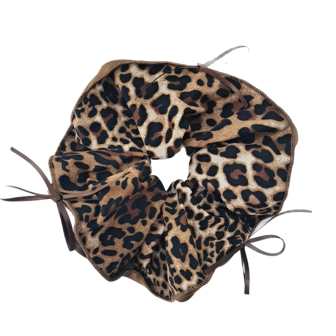 Leopard Print Scrunchie, Popular Retro Color-blocking High-end Hepburn Style Tie, Large Size Buns And Ponytails, Elastic_voghion.com