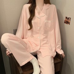 春秋季韩系云朵棉睡衣女公主风甜美长袖长裤可外穿夏天家居服套装