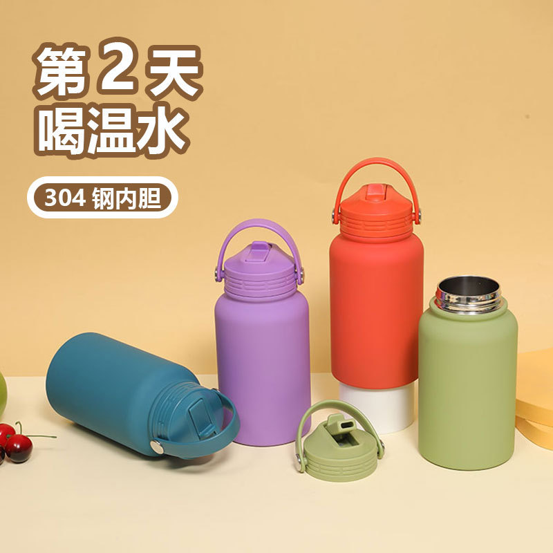 新品不锈钢便携式手提运动壶 户外折叠硅胶吸嘴保温杯高颜值水杯|undefined