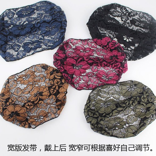 Summer thin lace edge wide headband fabric elastic hair tie for covering gray hair head scarf with flowers Korean women's hair accessory