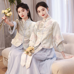 白の花嫁服の新しい中国式の新しい夏の灰色のサテン感の小衆仙気姉妹団のドレスのスカート