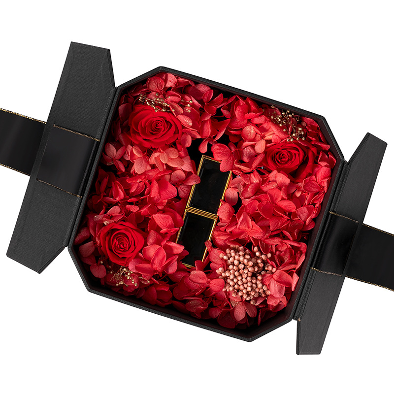 现货永生花口红盒蝴蝶结双开玫瑰花礼品包装盒多种口红收纳礼品盒