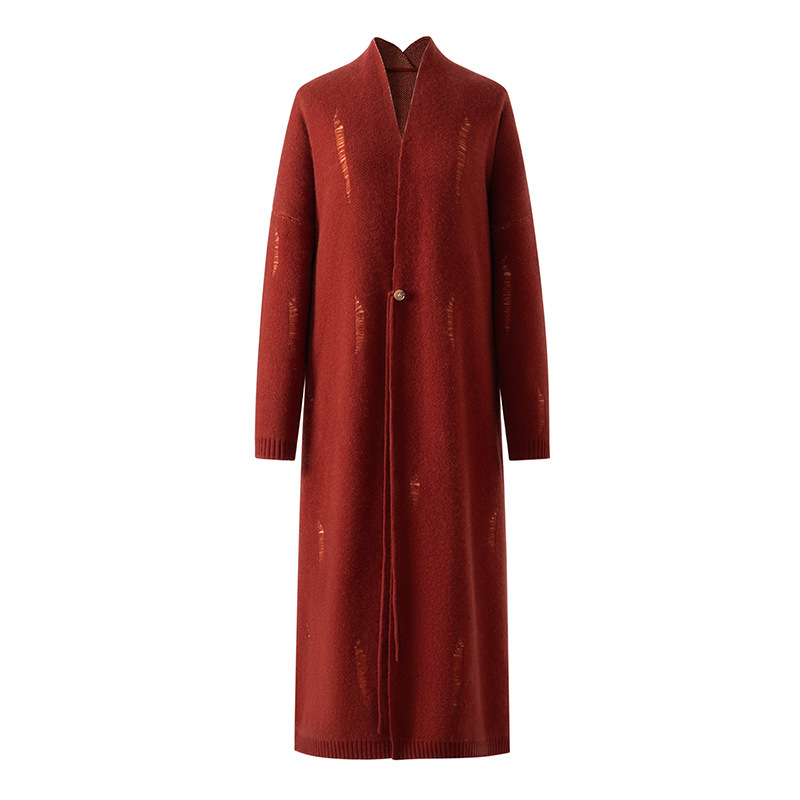Thickened Retro Cashmere Coat with Jacquard Chinese Style by Wang Yuwen from Hao Yuan Yuan