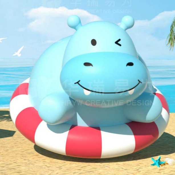 【厂家直销 批量发货】河马动物充气气模卡通造型海边美陈卡通