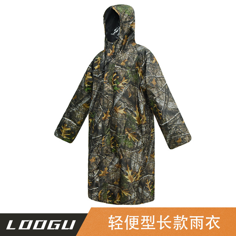 Long Waterproof Camouflage Raincoat for Hiking, Extended Length, Polyester with Pu Coating for Outdoor Trekking
