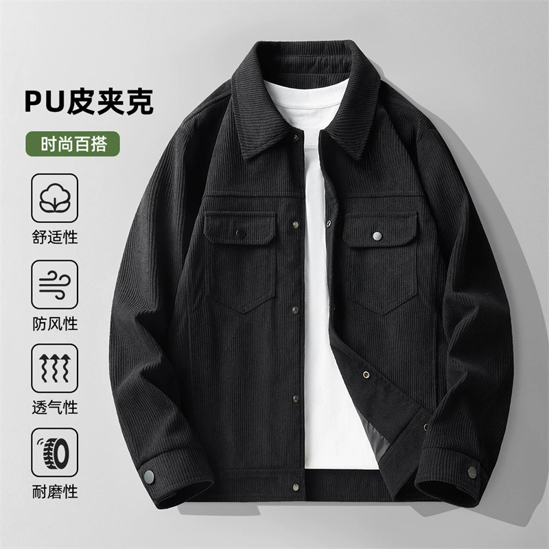 2024 Весенняя и осенняя куртка мужская вельветовая куртка большого размера мужская многосумчатая одежда бизнес-лацканы куртки рубашки прилив