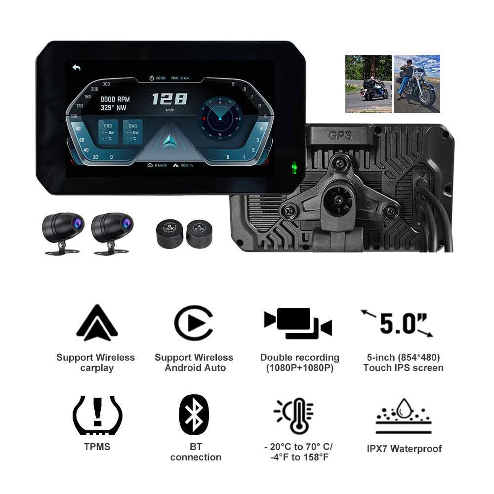 오토바이 CARPLAY 안드로이드 자동 PDN 내비게이션 TPMS 타이어 압력 모니터링 드라이빙 레코더 DVR
