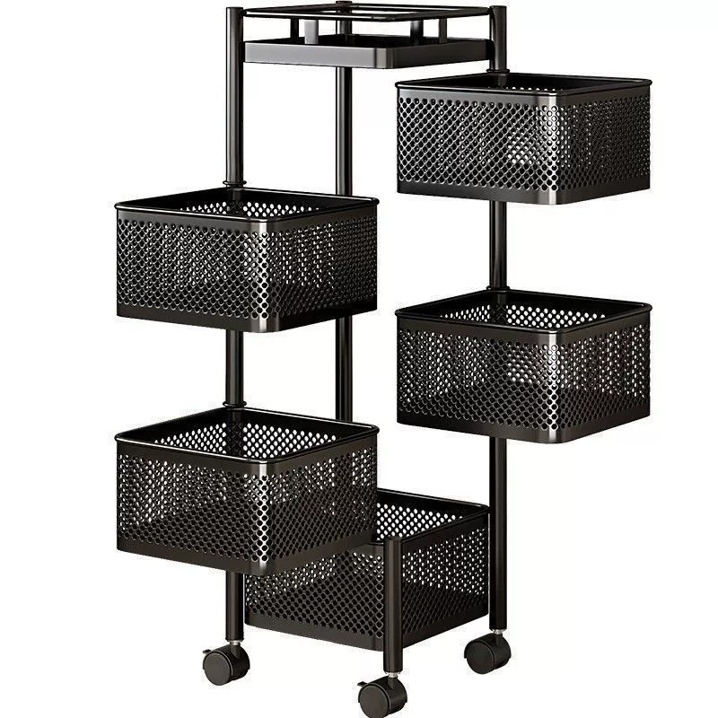 Rotating multilayer cart for bedroom, universal storage system for bed