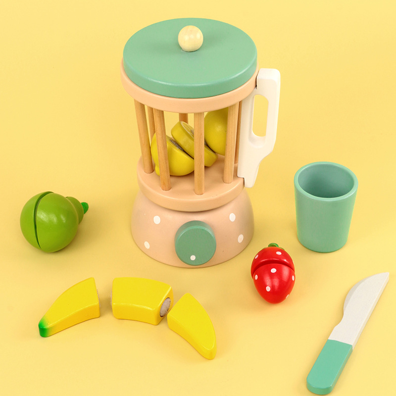 Juicer de fruta de simulación para niños juego de rol casa juguete de madera coordinación mano-ojo corte de fruta