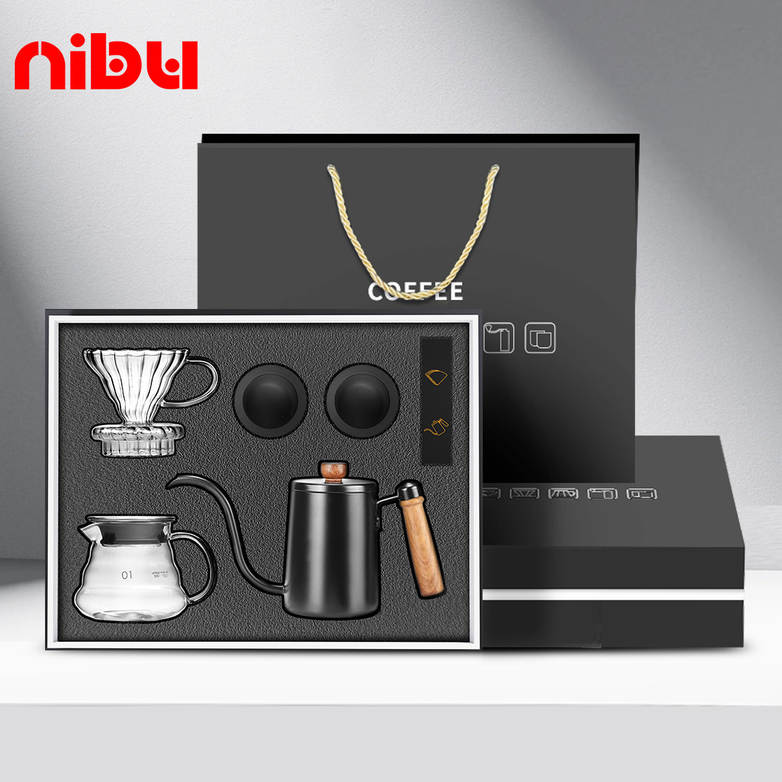Nibu nuevo conjunto de café de fabricación manual, caja de regalo de negocios de café, taza de café de fabricación manual, papel de filtro de taza de fabricación manual, 6 conjuntos