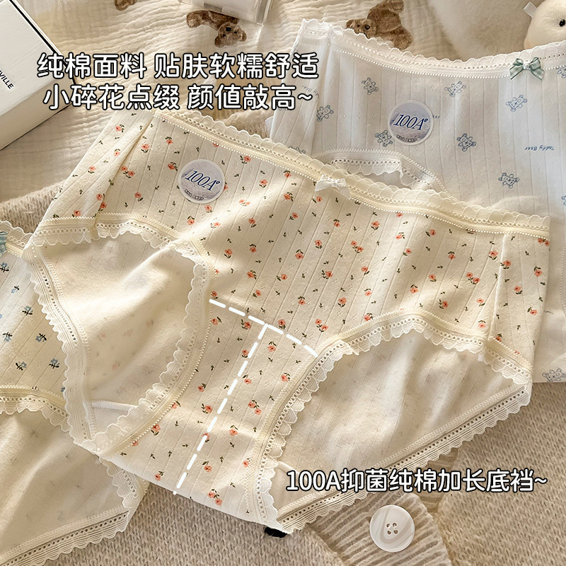 Category a Baby Cotton Underwear Floral Girl Soft Breathable Mid-Waist Cotton Extended Bottom Crotch 10A Antibacterial Briefs