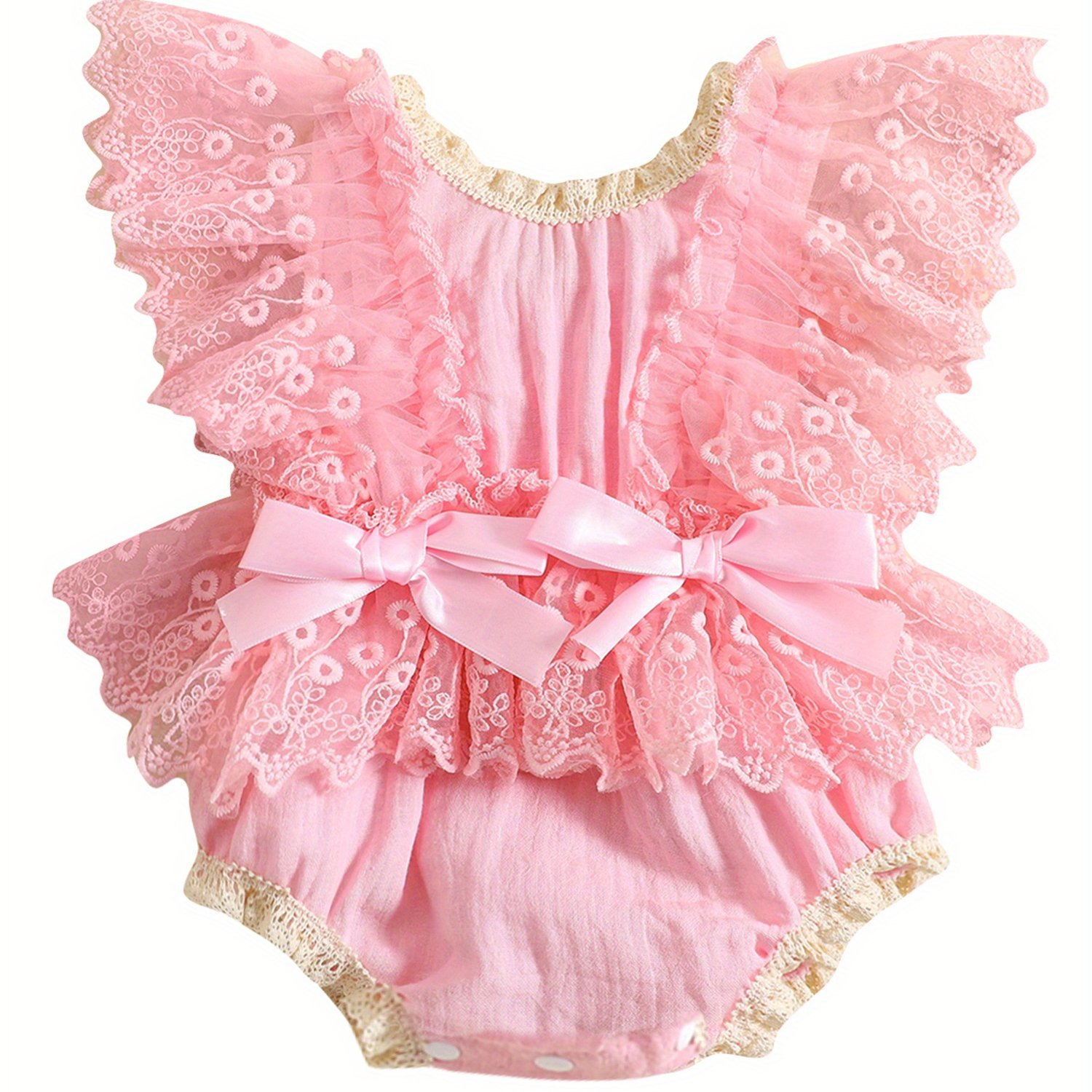 Baby Girl Ruffle Sleeve Floral Lace Romper Tutu Dress Transfronterizo