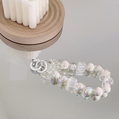 氣質ins蝴蝶結水晶珠珠鏈條手機殼通用吊墜便捷防丟鑰匙扣女掛飾