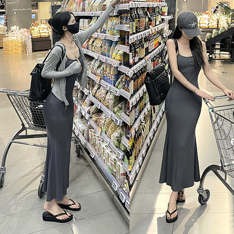 93% Cotton 7% Spandex Ribbed Cotton High-Quality Dress S-Curve Kardashian Strap Mermaid Dress Long Dress