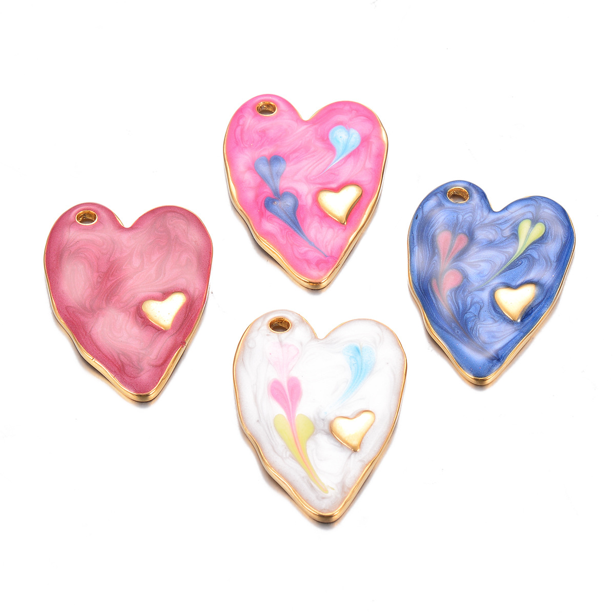 A Pack Of 3 Sweet Simple Style Heart Shape Stainless Steel Enamel Pendant Jewelry Accessories display picture 3