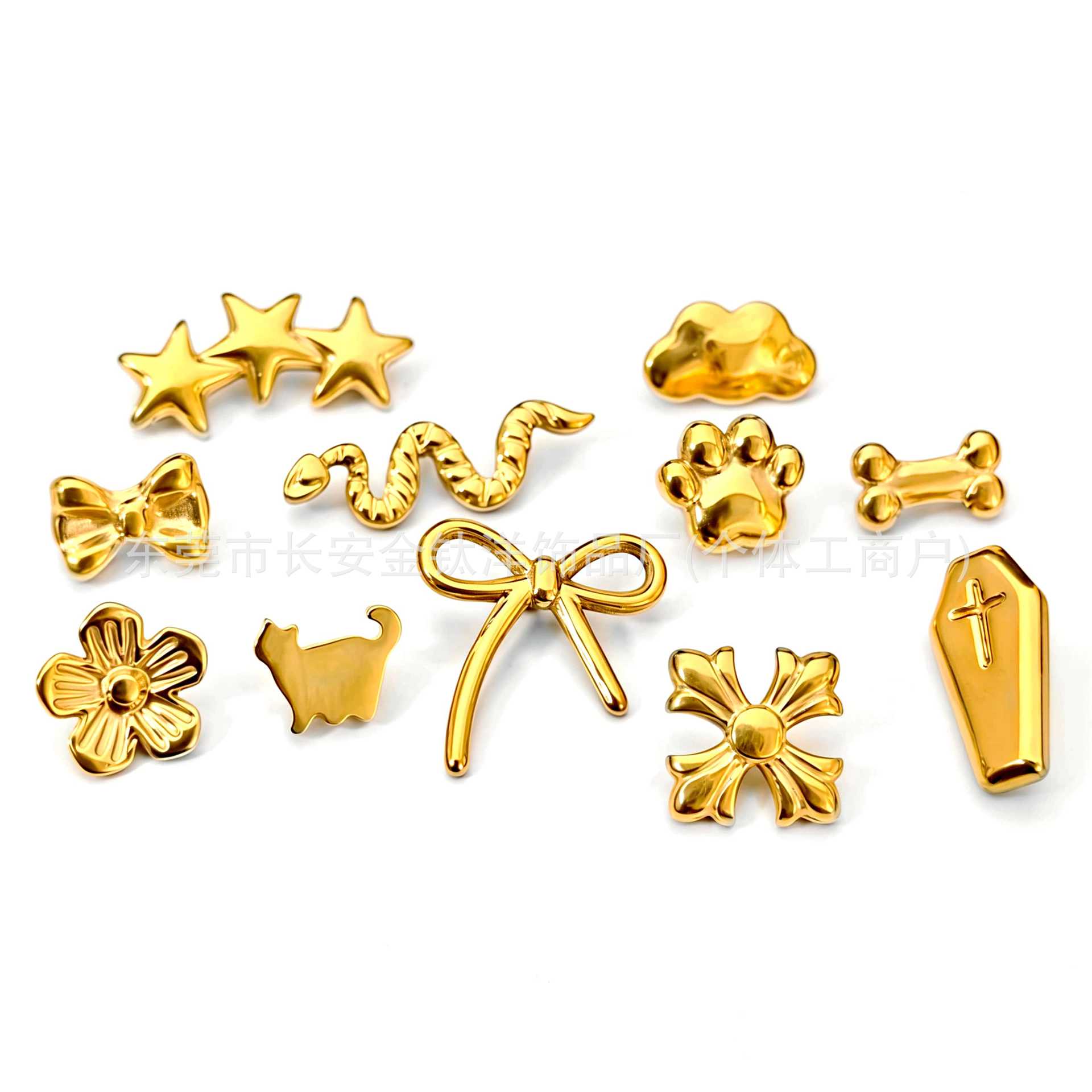 F136 Titanium 18K Gold-Plated Five-Pointed Star Flower Cat Claw Bowknot Ear Stud Ear Bone Stud G23 Titanium Alloy Piercing Jewelry detail image 8