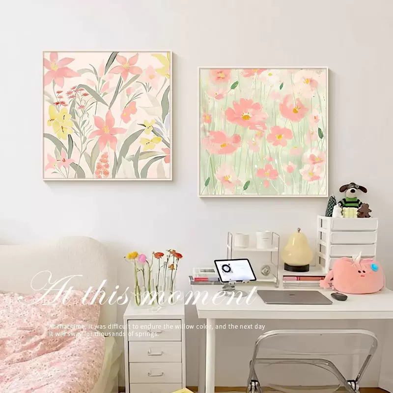 北欧奶油风客厅装饰画花卉餐厅卧室床头正方形挂画沙发背景墙壁画