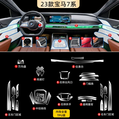 Applicable to BMW 7 Series Interior Film Central Control Screen Tempered Film 740 Modification 735 Decoration Auto Accessories (Car interior film) - 23-bmw-7-series-full-set-tpu-without-screen
