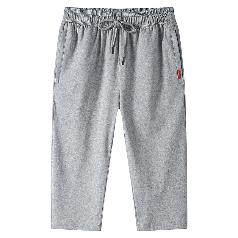 Capri pants men's summer cotton casual sports pants loose stretch pants thin feet solid color 7 breeches wholesale