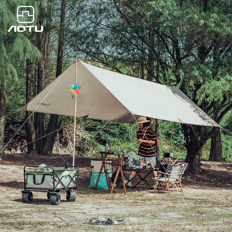 天幕帳篷戶外露營遮陽防曬塗銀黑膠野餐方形大型幕布棚套裝防雨棚