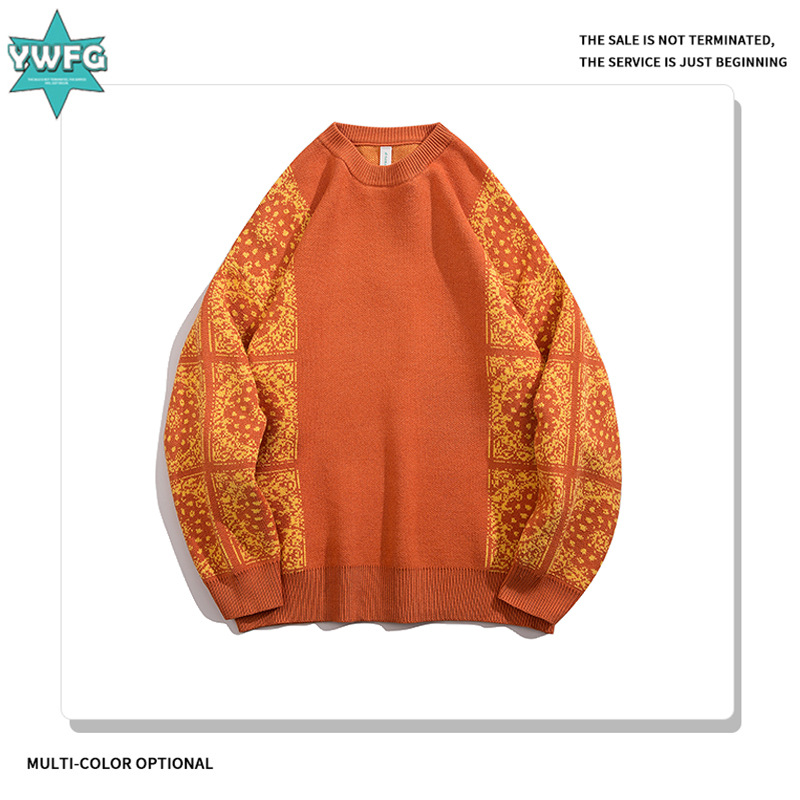 YWFG mujer americana retro empalme 2024 primavera pareja superior versátil cuello redondo manga larga suéter de punto
