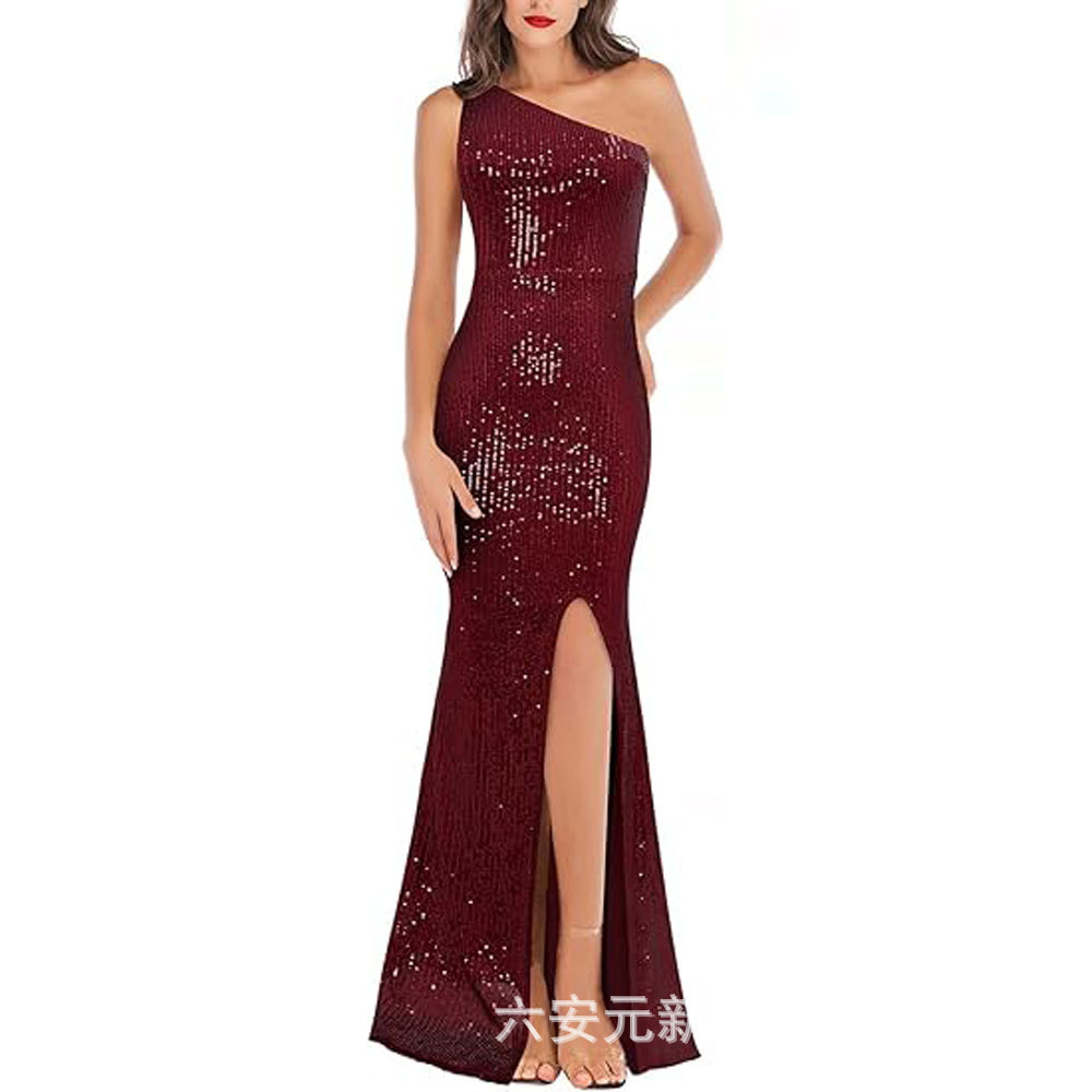 vestido de fiesta de mujer esquinilla sexy hombro largo vestido formal de sirena vestido de noche baile