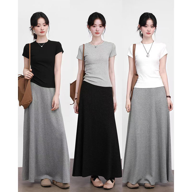 Early Autumn Style Daily A-Line Two-Color Basic Versatile Loose Slimming Lazy Knit Skirt Hip-Hugging Long Skirt