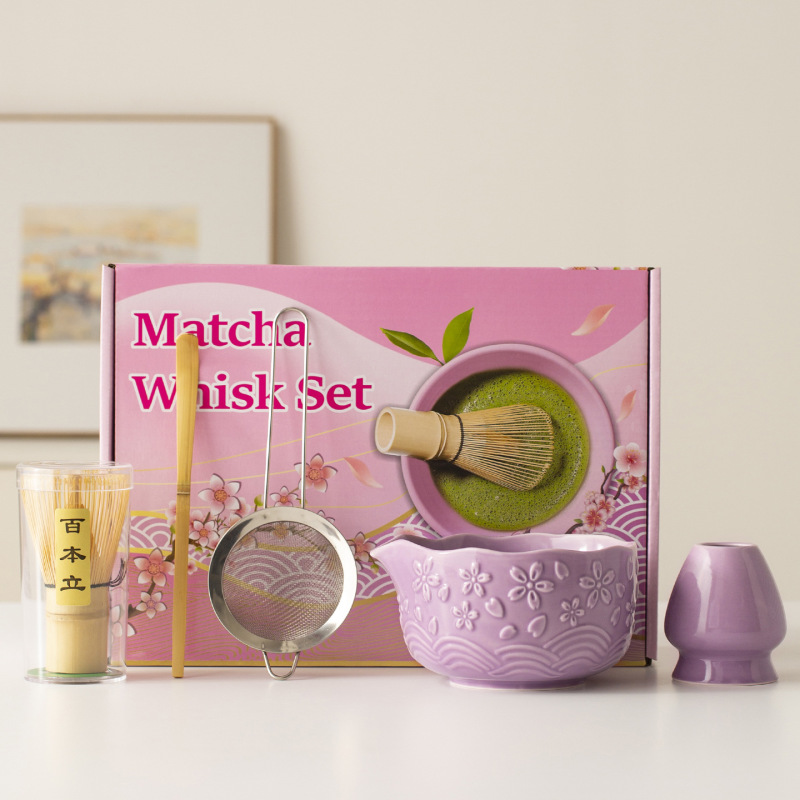 日式跨境樱花抹茶碗茶具套装茶刷宋代点茶打抹茶工具竹茶筅百本立|undefined