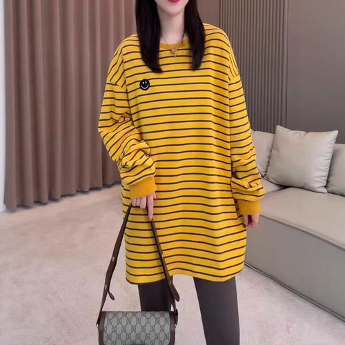 Autumn New Long-sleeved Crew Neck Striped T-shirt Top Slimming Stylish Fashion Base Shirt Casual Wear