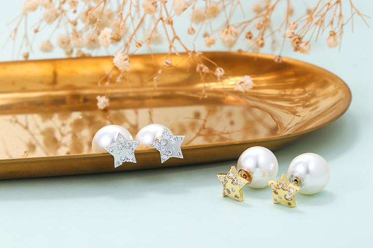 Korean Pearl Five-pointed Star Earrings display picture 2