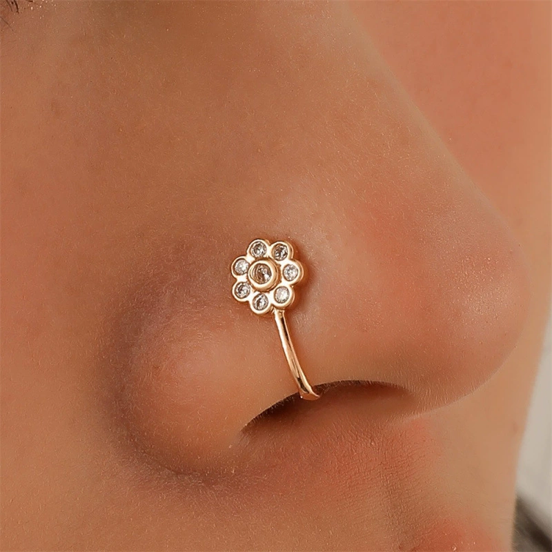 Модный креативный зажим для носа с насечкой, прокол носа с бабочкой, европейский стиль, с цветочным рисунком