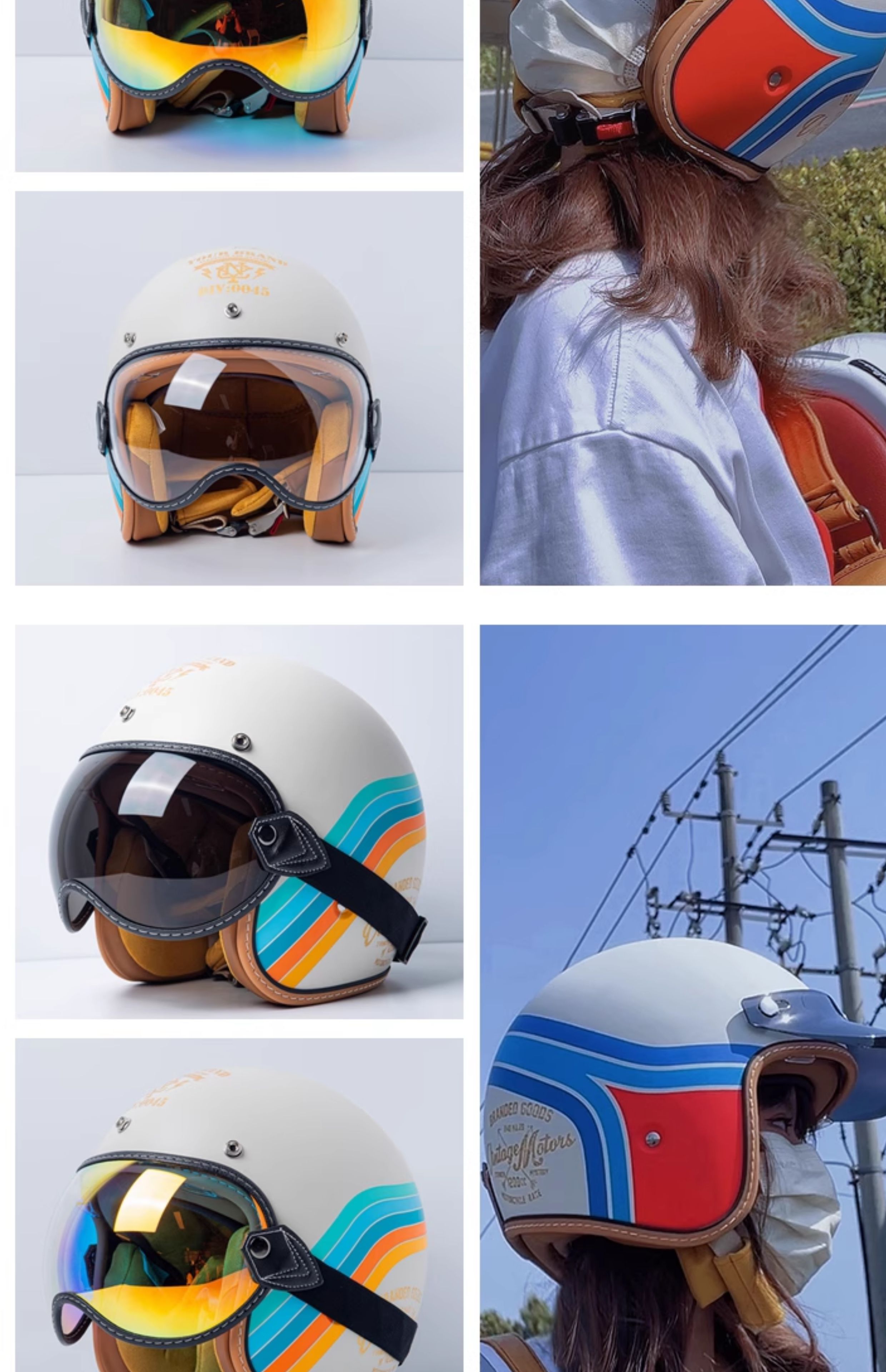 Retro Motorcycle Helmet 3/4 Open Face with Inner Visor