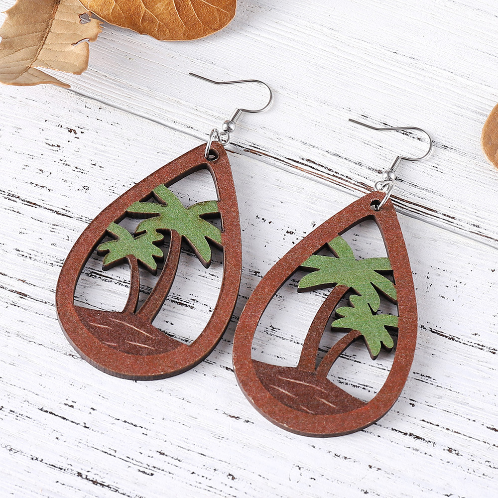 Vacation Coconut Tree Water Droplets Stainless Steel Wood Women's Ear Hook display picture 5