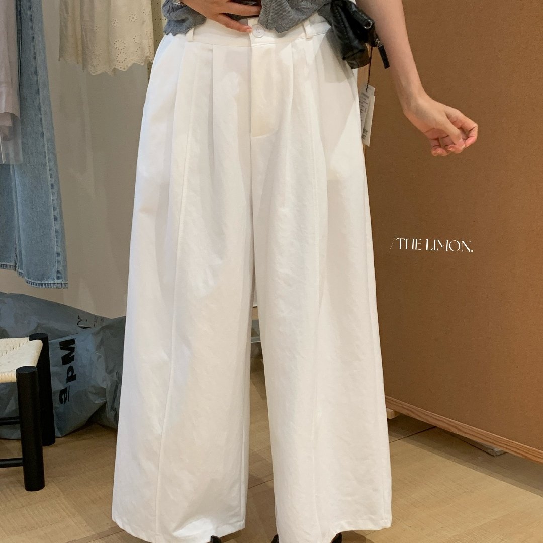 Quần culottes nữ ống rộng cạp cao dáng suông phong cách tối giản — màu đen, Xám cacbon, Xám bạc, màu trắng