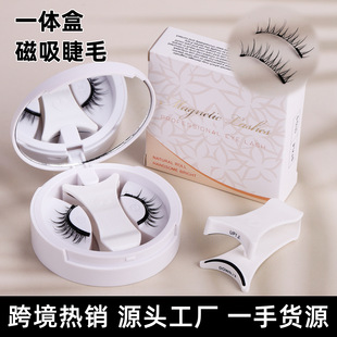 [Cross-border Good] Portable One-piece Box Magnetic Absorbing False Eyelashes Natural Glue-free False Eyelashes Factory Straight Hair