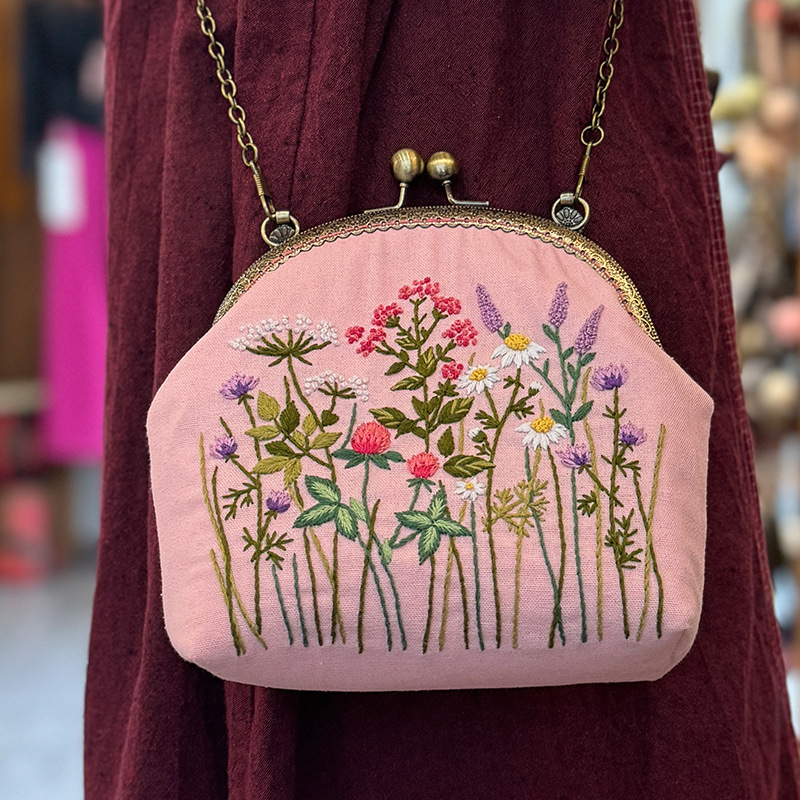 Cute gato Lu bordado bordado diy bolso de oro hecho a mano bolso de material creativo bolso regalo de novia