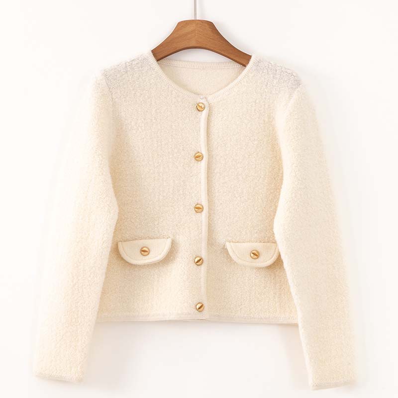 圈圈纱！小香风圆领纯羊毛开衫女早秋新款外套宽松百搭毛衣针织衫