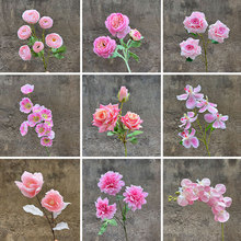 粉色仿真花高级感逼真婚庆用花玫瑰百合牡丹蝴蝶兰仿真花diy材料