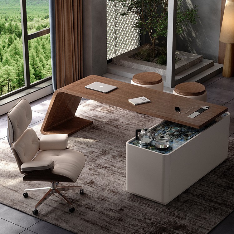 Juego de mesa de té de madera maciza de alta calidad, juego de mesa y silla, lujo ligero, juego de ceremonia del té de tablero grande para el hogar simple moderno, escritorio integrado