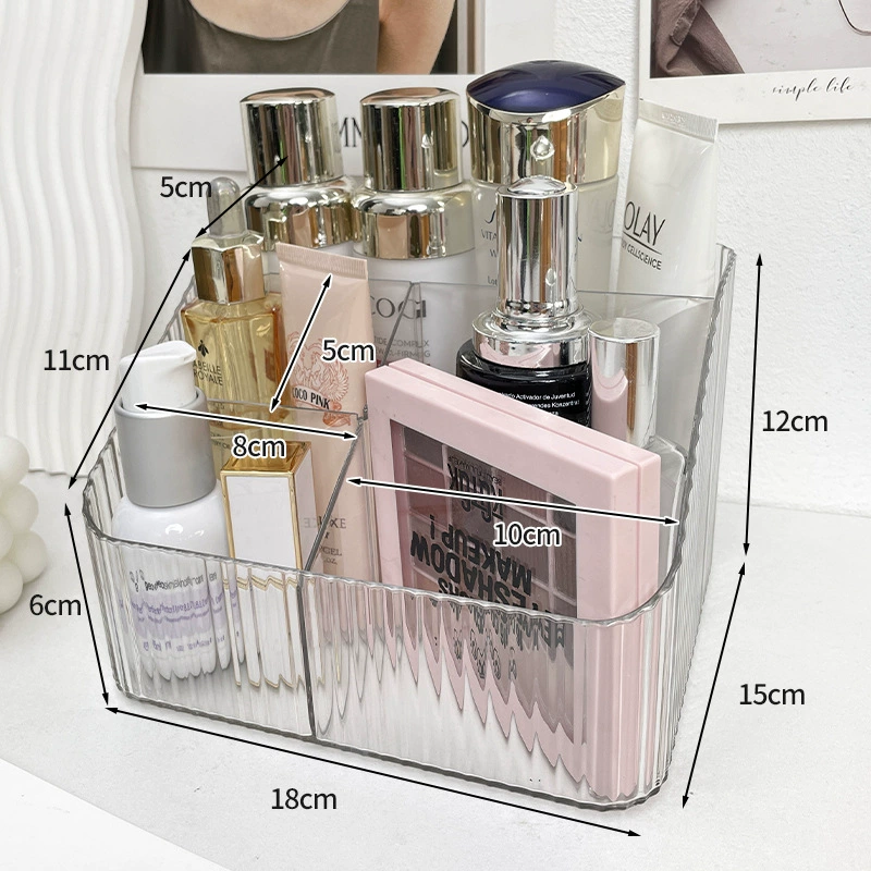 Cosmetic storage box, tabletop organizer, transparent multi-compartment, compact 4-cell options