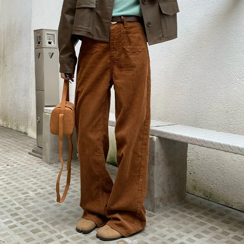 Vintage Straight-Leg Corduroy Pants, Tall-Friendly, Loose and Versatile, 2025 New Style, Suitable for Outerwear, Spring and Autumn Women's Casual Pants