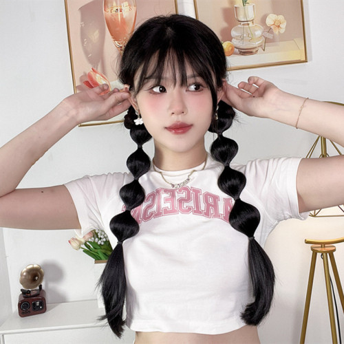 Two-Tier E-commerce Hot Girl Lantern Braid Wig for Girls, Simulated Hair Double Ponytail