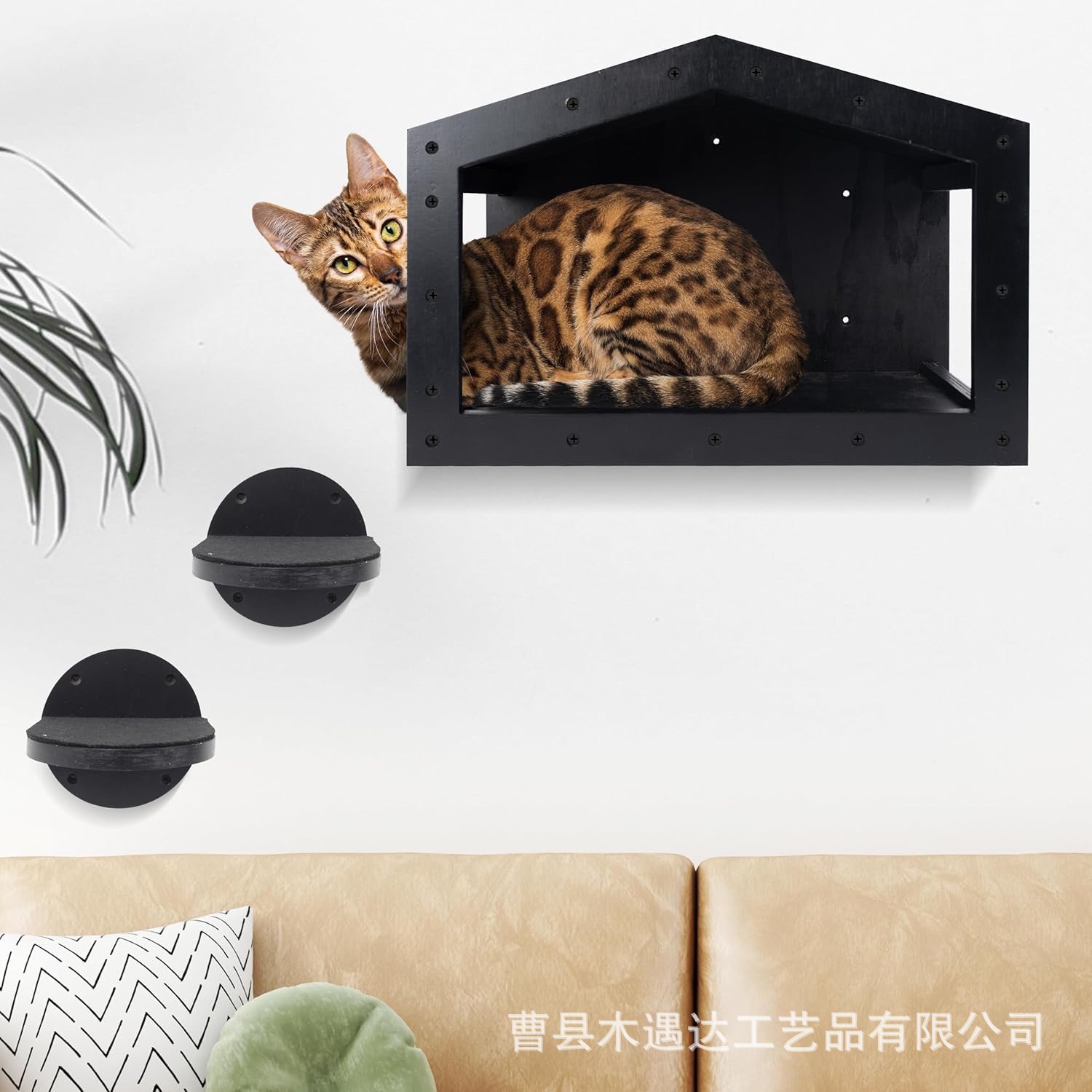 단단한 나무 고양이 등반 선반 나무 간단한 검은 고양이 점프 테이블 벽걸이 고양이 집 등반 사다리 고양이 둥지 벽걸이 단단한 나무 고양이 둥지