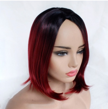 Gradiente negro rojo vino parcial BOBO cabello recto fibra química de alta temperatura peluca de cabello completo cubierta de cabello LW0301