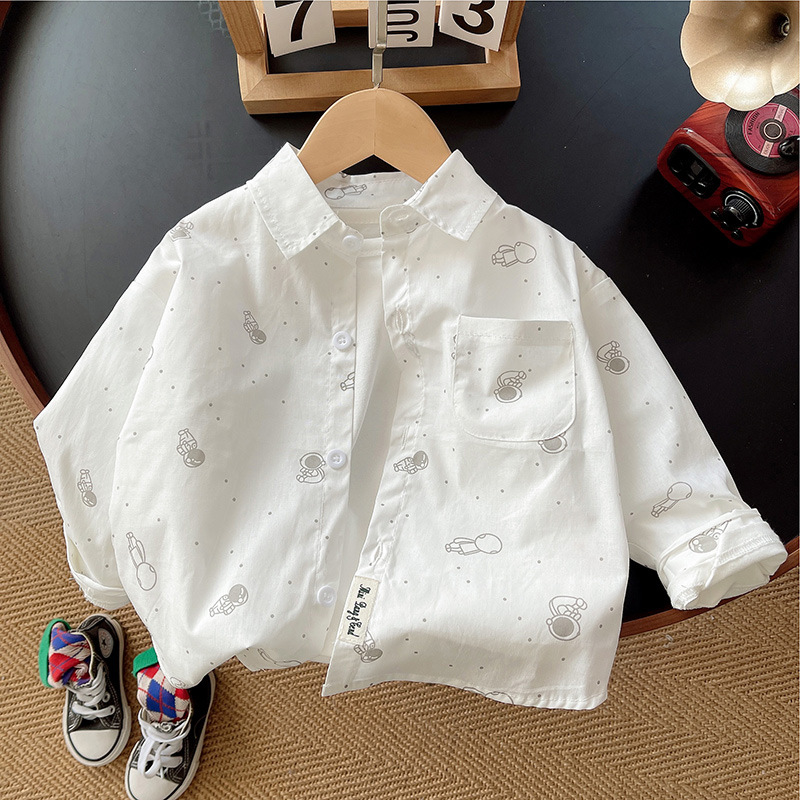Camisa de manga larga para niños primavera y verano nuevo top estampado de dibujos animados para bebés suelto y salvaje otoño camisa de solapa coreana marea