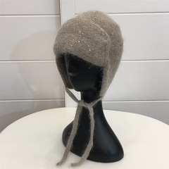 巨可愛冬季新款加厚兔毛針織飛行帽女生學院風保暖護耳毛線雷鋒帽
