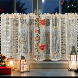 Embroidered Christmas Curtains Bell Embroidered Lace Blackout Rectangular Beautification Decorative Coffee Curtains Cross-Border Amazon
